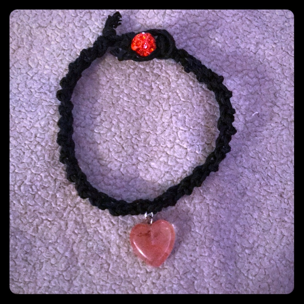 Black Hemp Bracelet with Gemstone Heart